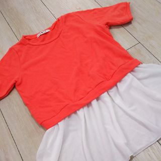 ショップニコニコ(Shop NikoNiko)のビタミンカラー 裾シフォン 半袖Tシャツ オレンジ(Tシャツ(半袖/袖なし))