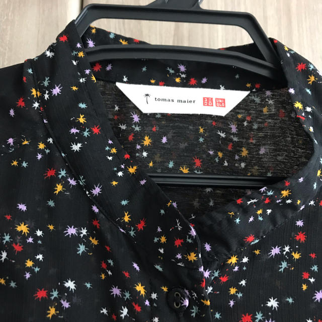 UNIQLO(ユニクロ)のシフォンプリントワンピース（7分袖）ブラック レディースのワンピース(ひざ丈ワンピース)の商品写真