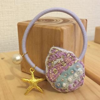 薄紫 巻き貝 刺繍ヘアゴム＊(ヘアゴム/シュシュ)