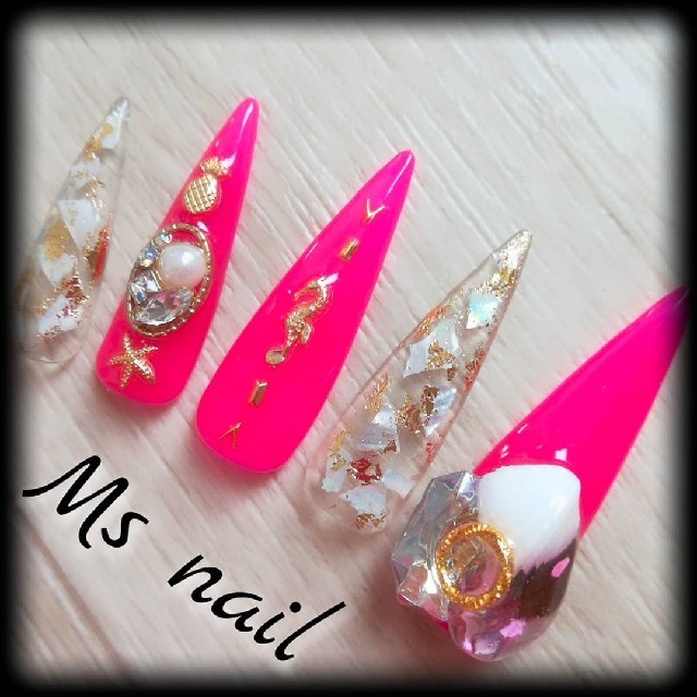 Sale ネオンピンク クリア シェルネイルの通販 By M S Nail Shop ラクマ