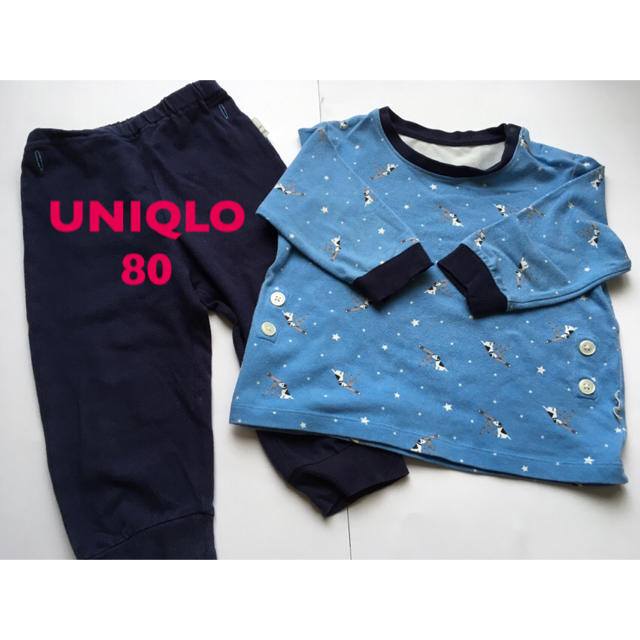 UNIQLO(ユニクロ)のUNIQLOユニクロ長袖パジャマ上下セット 80センチ キッズ/ベビー/マタニティのベビー服(~85cm)(パジャマ)の商品写真