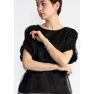 カプリシューレマージュ(CAPRICIEUX LE'MAGE)のCAPRICIEUX LEMAGE オーガンジーTシャツ ブラック 美品(シャツ/ブラウス(半袖/袖なし))