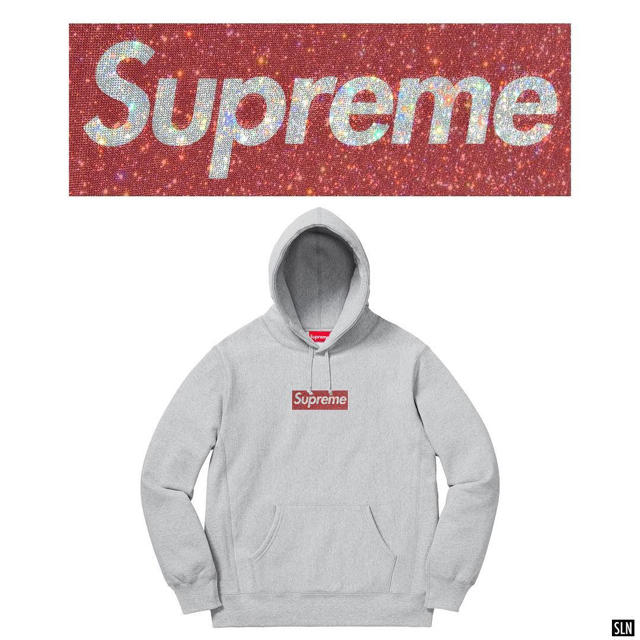 メンズsupreme  スワロフスキーボックスロゴパーカーM