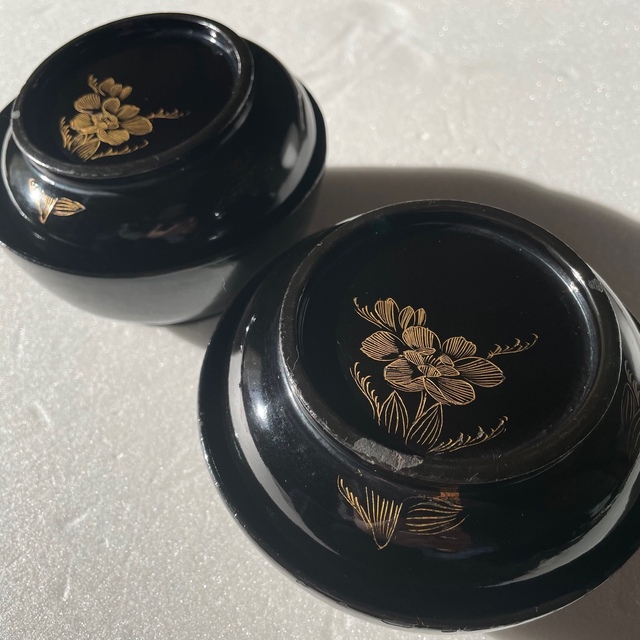 お椀 大正時代 黒の花 漆器 訳あり うるし塗り 高級 美術品 木製 食器