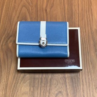 コーチ(COACH)のCOACH 折り財布 ブルーレザー ホワイトライン 金具付き (財布)