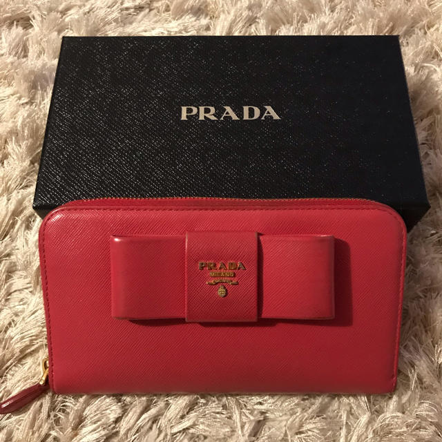 【値下げ】PRADA プラダ サフィアーノ 長財布 ピンク リボン【美品 】