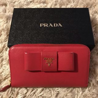 プラダ(PRADA)の【値下げ】PRADA プラダ サフィアーノ 長財布 ピンク リボン【美品 】(財布)