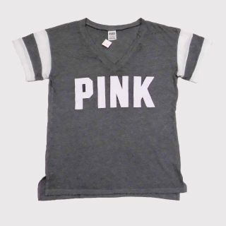 ヴィクトリアズシークレット(Victoria's Secret)の★新品/SALE★ピンク★半袖VネックTシャツ (Grey/White/S)(Tシャツ(半袖/袖なし))