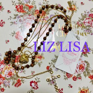 リズリサ(LIZ LISA)のLIZ LISAラインストーン×ウッドビーズネックレス(ネックレス)