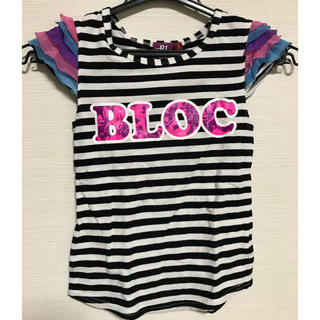 ブロック(BLOC)のbloc130ブロック黒✖︎白ボーダーロゴエンジェル羽根、袖フリル美品(Tシャツ/カットソー)
