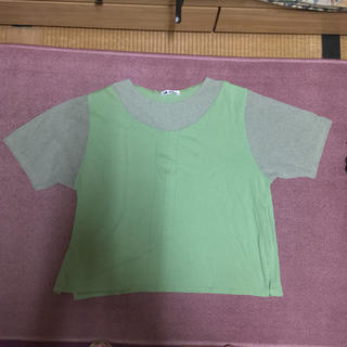 エル(ELLE)の②大きいサイズ グリーン切り替えTシャツ(Tシャツ(半袖/袖なし))