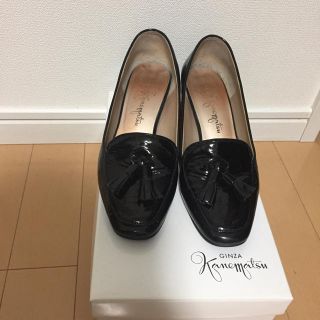 GINZA Kanematsu ギンザ カネマツ ローファー シューズ 靴 ブラック 黒 ローヒール コンビ エナメル レザー おしゃれ シンプル きれいめ 大人女子 ブランド 上品 ベーシック オフィスカジュアル フォーマル サイズ：23cm 【レディース】【美品】