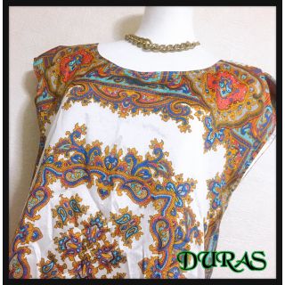 デュラス(DURAS)の[美品✧DURAS]スカーフ柄 ノースリーブ チュニック トップス アジアン(チュニック)