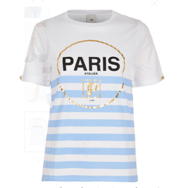 ブルー プリント ストライプ Paris ターンバック Tシャツ