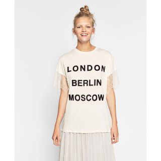 ザラ(ZARA)のザラZARA未使用袖レースTシャツチュニックワンピース(Tシャツ(半袖/袖なし))