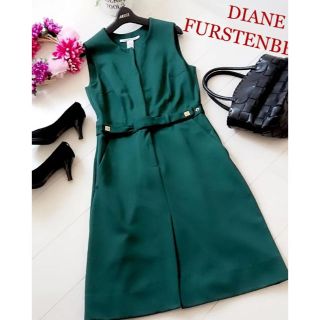 ダイアンフォンファステンバーグ(DIANE von FURSTENBERG)のロイヤルグリーン♡ノースリーブワンピース(ひざ丈ワンピース)