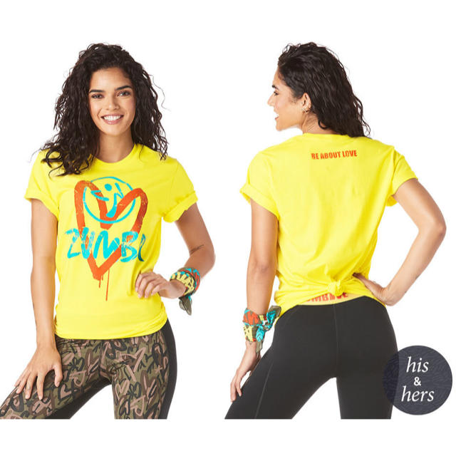 Zumba(ズンバ)のzumba 黄色 Tシャツ ハート XS/S レディースのトップス(Tシャツ(半袖/袖なし))の商品写真