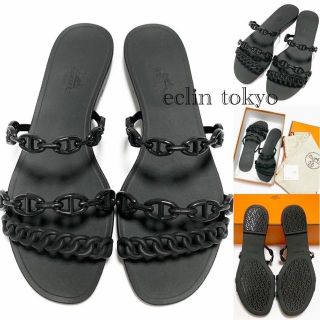 エルメス(HERMES)のエルメス ラバー ビーチ サンダル 37 シェーヌダンクル 黒 E1472(サンダル)