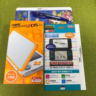 ニンテンドー2DS(ニンテンドー2DS)の2DSLL  ホワイトオレンジ 保護フィルム、キャラプレタッチペン 新品未開封(携帯用ゲーム機本体)