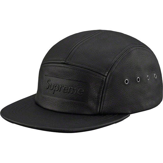 Supreme Pebbled Leather Camp Cap Blackメンズ