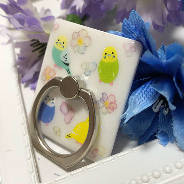 セキセイインコのスマホリング② ハンドメイドのスマホケース/アクセサリー(スマホストラップ/チャーム)の商品写真