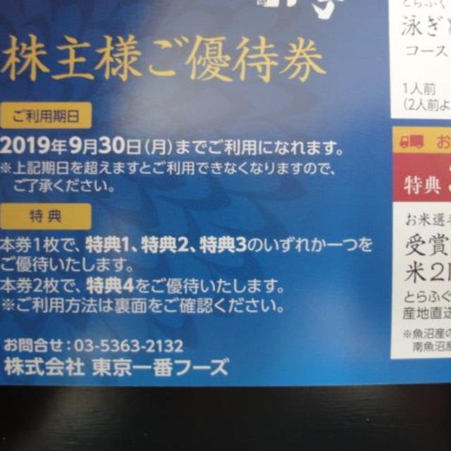 お値下げ 東京一番フーズ 株主優待 とらふぐ亭  泳ぎとらふぐコース1人前 1枚