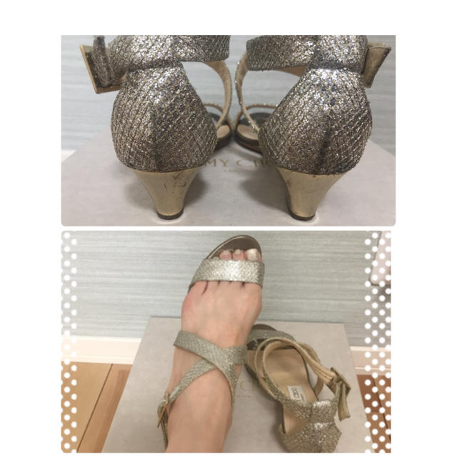 JIMMY CHOO(ジミーチュウ)のジミーチュウ サンダル グリッターラメ レザー ゴールド ウエッジソール レディースの靴/シューズ(サンダル)の商品写真