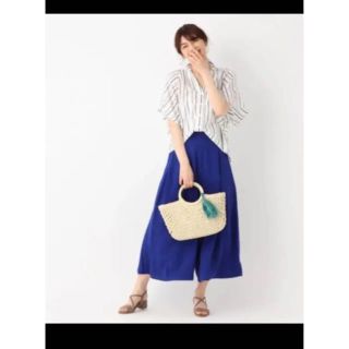 グローバルワーク(GLOBAL WORK)の【値下げ】GLOBAL WORK リネンタックワイドパンツ ブルー(カジュアルパンツ)