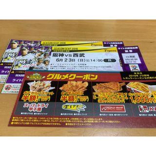 ハンシンタイガース(阪神タイガース)の◆クーポン付！通路から3席目！6/23(日) 阪神vs西武 ライトペア！◆(野球)