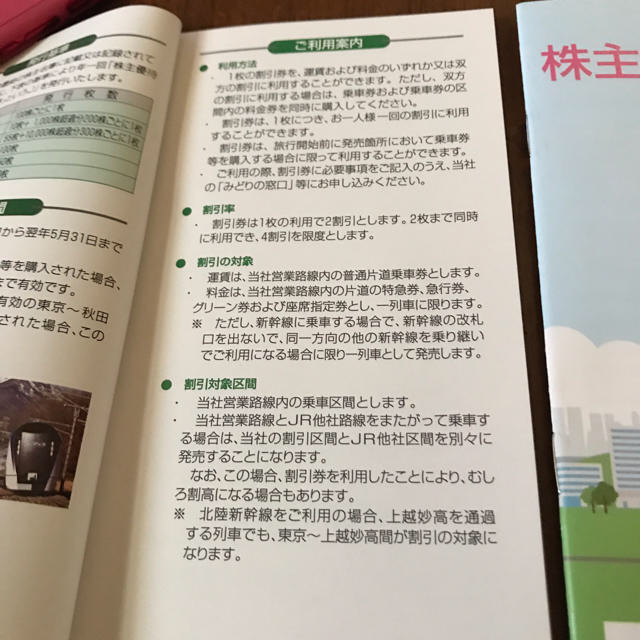 JR(ジェイアール)のJR東日本株主優待券  二枚綴り   サービス券も付いています‼️ チケットの優待券/割引券(その他)の商品写真