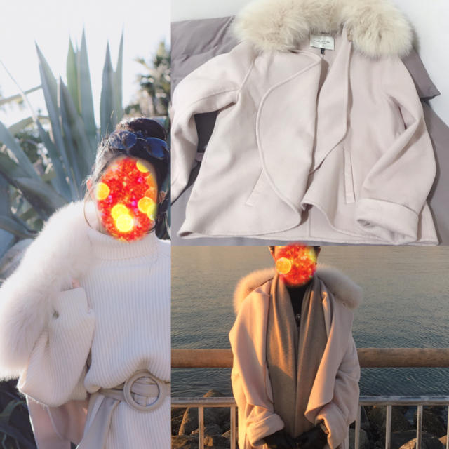 Halston ファー付き ウールコート ジャケット - 毛皮/ファーコート Halston ファー付き ウールコート ジャケット