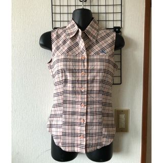 バーバリーブルーレーベル(BURBERRY BLUE LABEL)のバーバリーブルーレーベル ピンク チェックノースリシャツ36(シャツ/ブラウス(半袖/袖なし))