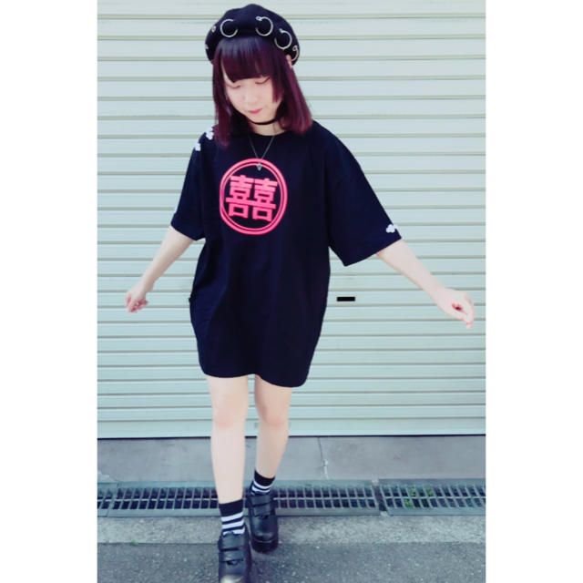 チャイナ喜喜Tシャツ黒 レディースのトップス(Tシャツ(半袖/袖なし))の商品写真