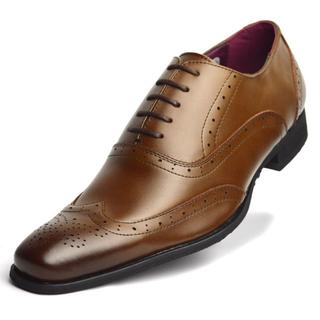 【新品】ビジネスシューズ 革靴 ウィングチップ 紳士靴 濃茶 25~27cm(ドレス/ビジネス)