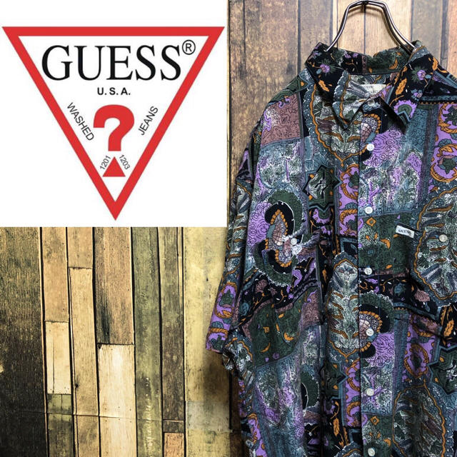 GUESS(ゲス)の【0626005様専用☆】ゲスGUESS☆USA製ロゴタグ入り総柄レーヨンシャツ メンズのトップス(シャツ)の商品写真