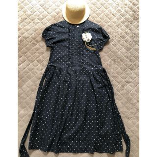 フラワー(flower)のvintage★昭和★ワンピース★レトロ★古着★ジャスカ★黒★ドット★コットン(ロングワンピース/マキシワンピース)