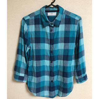 ユニクロ(UNIQLO)のリネンチェックシャツ（七分袖） Sサイズ(シャツ/ブラウス(長袖/七分))