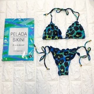 新品 DAREA / PELADA ブラジリアンビキニ 水着 ヒョウ柄 ブルー(水着)