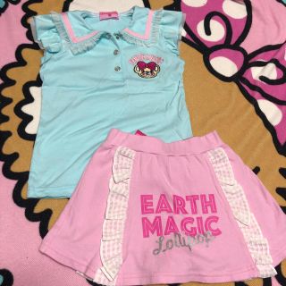 アースマジック(EARTHMAGIC)のEARTHMAGIC セーラーシャツ スカパンセット 120(Tシャツ/カットソー)