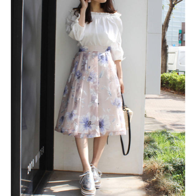 MERCURYDUO(マーキュリーデュオ)のMERCURYDUO♡ オパールBIGフラワーフレアスカート  ピンク  レディースのスカート(ひざ丈スカート)の商品写真