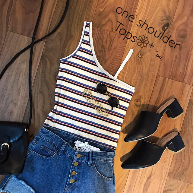 EVRIS(エヴリス)のimport☀︎ワンショル✡︎ボーダーリブTops☀︎ レディースのトップス(カットソー(半袖/袖なし))の商品写真