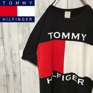 トミーヒルフィガー(TOMMY HILFIGER)のトミーヒルフィガー☆ビッグロゴ フラッグロゴ ブラック Tシャツ ゆるだぼ(Tシャツ/カットソー(半袖/袖なし))