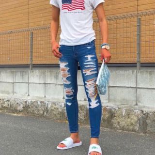 アメリカンイーグル(American Eagle)のアメリカンイーグル us0 スキニー デニム クラッシュ ジェギング(デニム/ジーンズ)