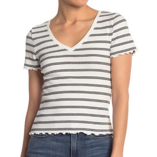 レディース ボーダーTシャツ VネックTee アイボリーインポート激安セール(Tシャツ(半袖/袖なし))