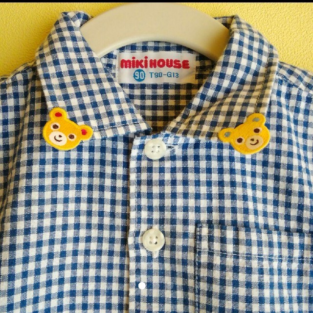 mikihouse(ミキハウス)のMIKI HOUSE プッチーくん ギンガムチェックシャツ キッズ/ベビー/マタニティのキッズ服男の子用(90cm~)(ブラウス)の商品写真