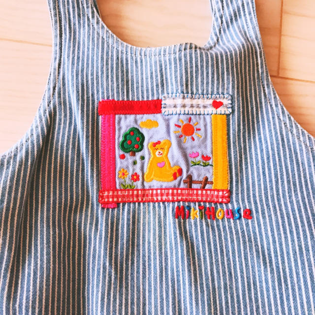 mikihouse(ミキハウス)のミキハウス ワンピース ジャンパースカート くま  ストライプ 110 キッズ/ベビー/マタニティのキッズ服女の子用(90cm~)(ワンピース)の商品写真