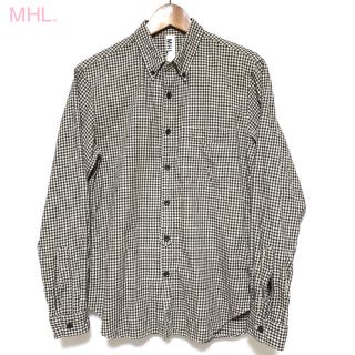 マーガレットハウエル(MARGARET HOWELL)のMHL.(エムエイチエル)◆ボタンダウンチェックシャツ◆ベージュブラック◆S(シャツ)