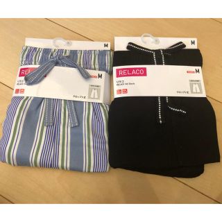 ユニクロ(UNIQLO)のユニクロ リラコ クロップド丈 ブラック ストライプ M(ルームウェア)