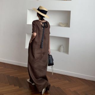 トゥデイフル(TODAYFUL)のリネンリュクスドレス BROWN バースデーバッシュ(ロングワンピース/マキシワンピース)