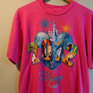 ディズニー(Disney)の☆US古着ディズニーフロリダキャラクターTシャツピンクL(Tシャツ/カットソー(半袖/袖なし))